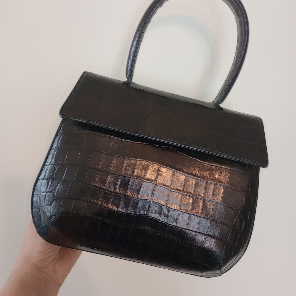 Rare Salvatore  Ferragamo Black Crocodile Alligator Leather HandBag hand bag